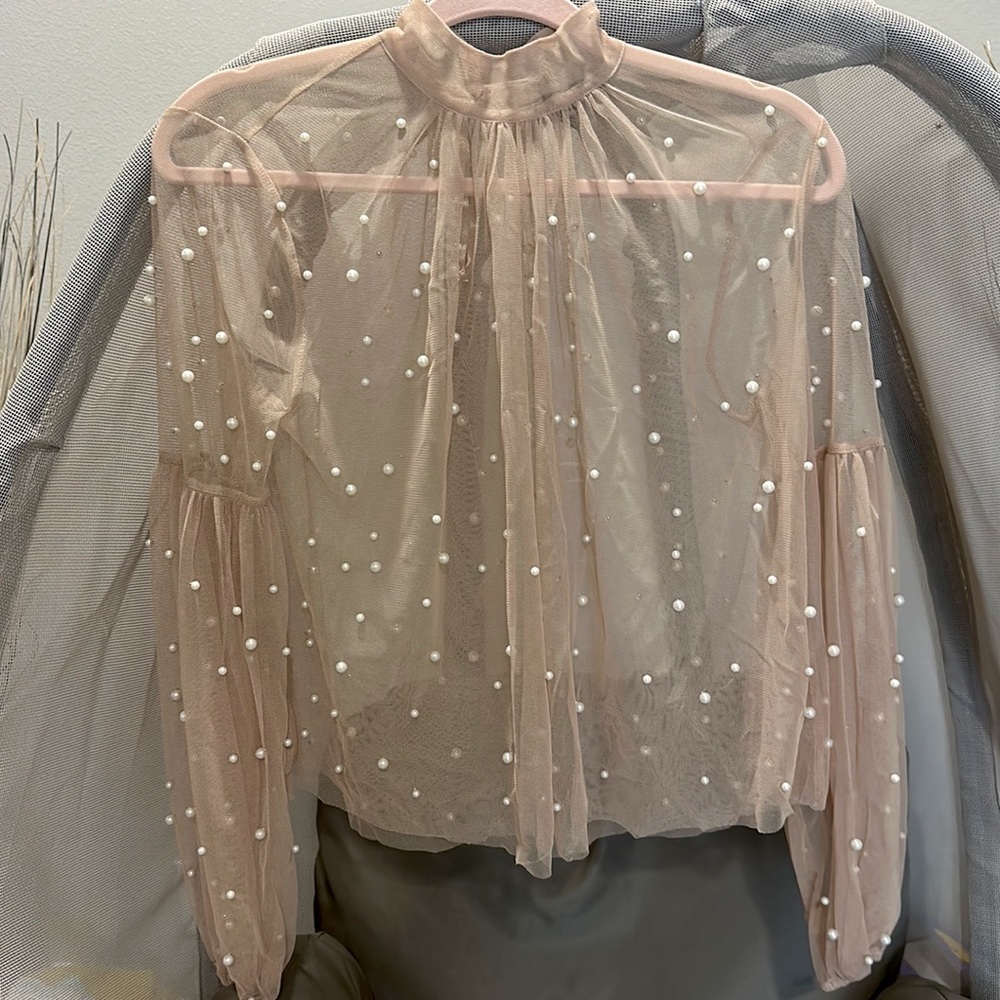 Pearl detailed see-through top